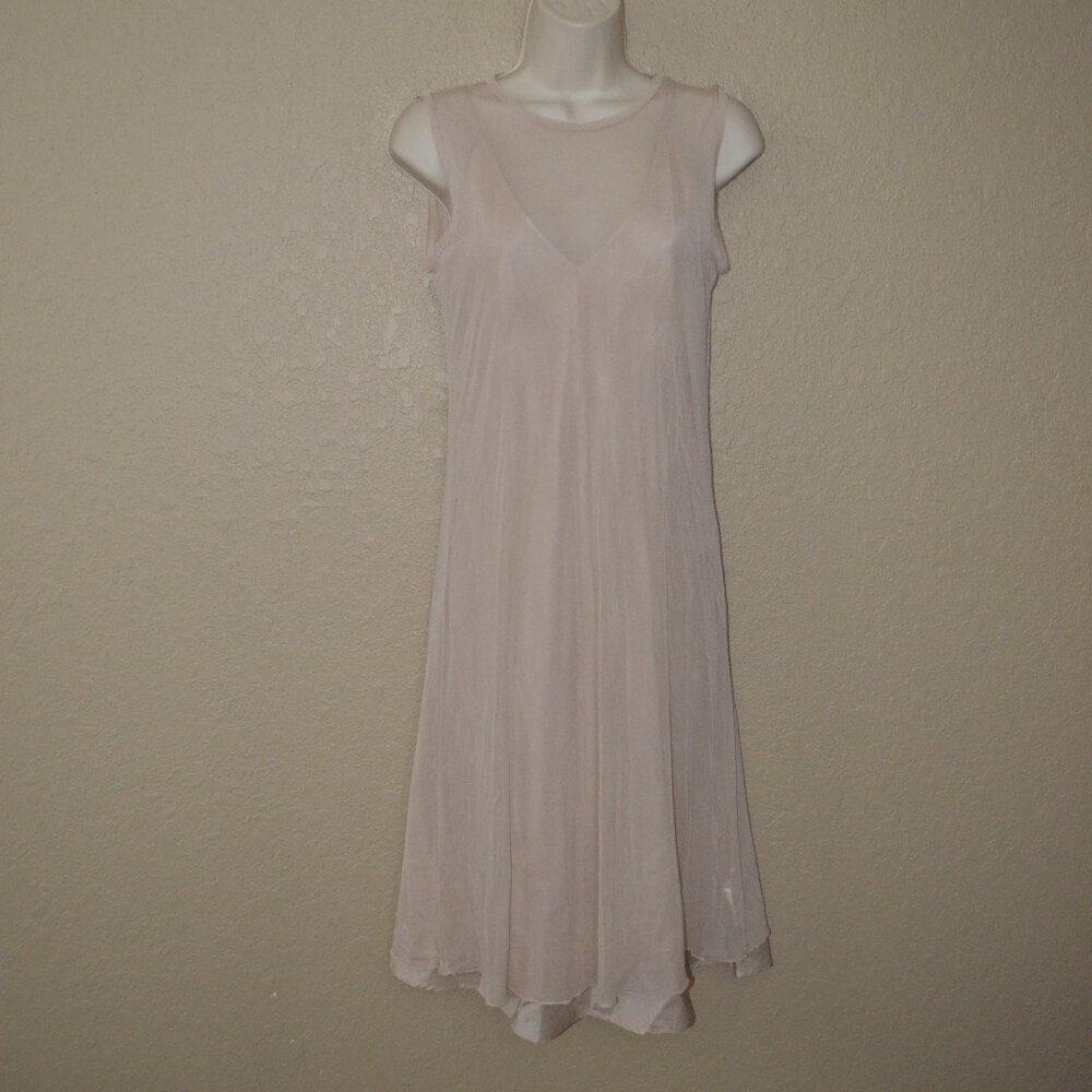 NWT $488 Brazeau Tricot Beige Goldy Tulle Double Tank Slip Dress
